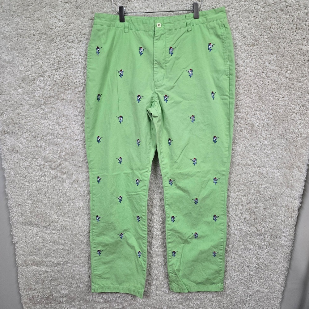 Vineyard Vines Club Pant Mens 36x34 (fits 34x32) Green Santa Swordfish Preppy